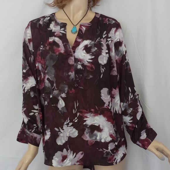 SIMPLY VERA Multi-Color Flower Print Top Blouse Sz 0X Very CHIC! - Picture 4 of 8
